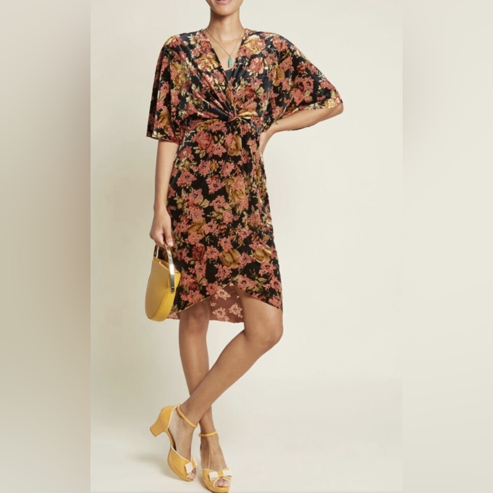 Modcloth Floral Black and Orange Dress